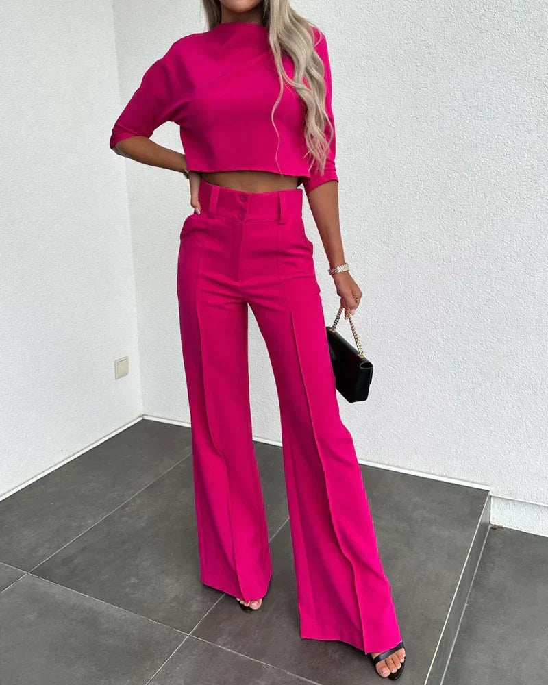 GR | Set with jacket and high-waisted straight trousers for women | Stylish and comfortable outfit