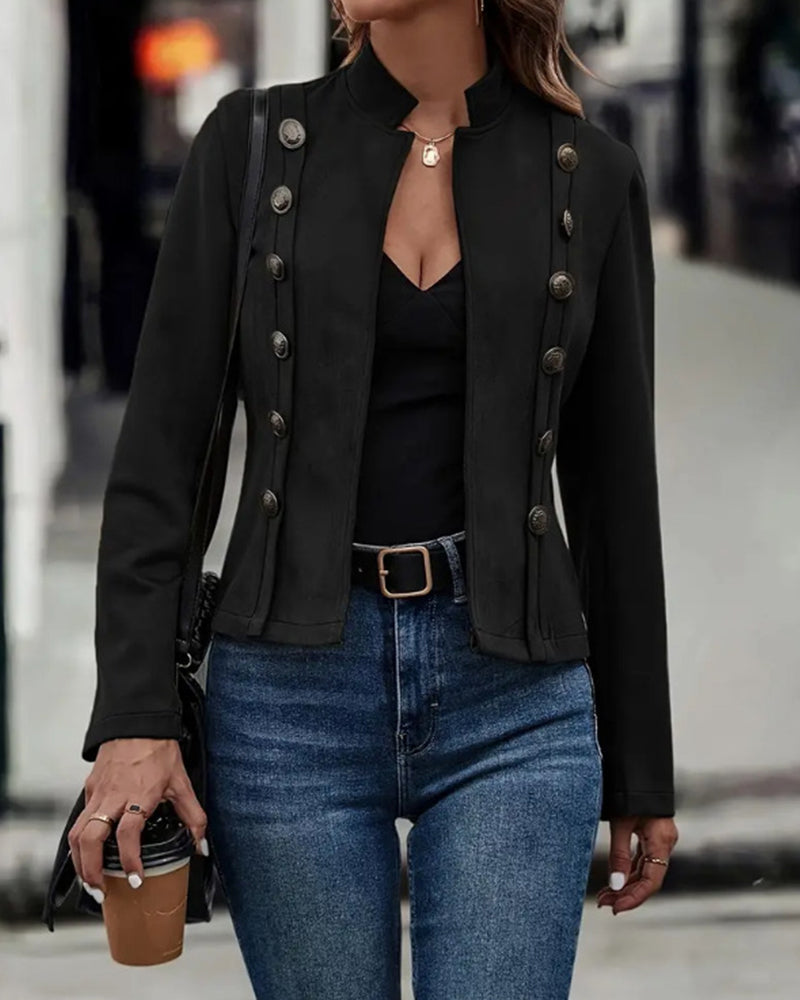 GR | Stylish double-breasted solid color jacket