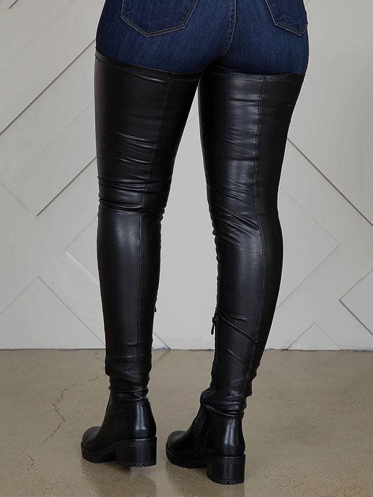 GR | Over-the-knee boots, block heel, round toe, zipper, lug sole