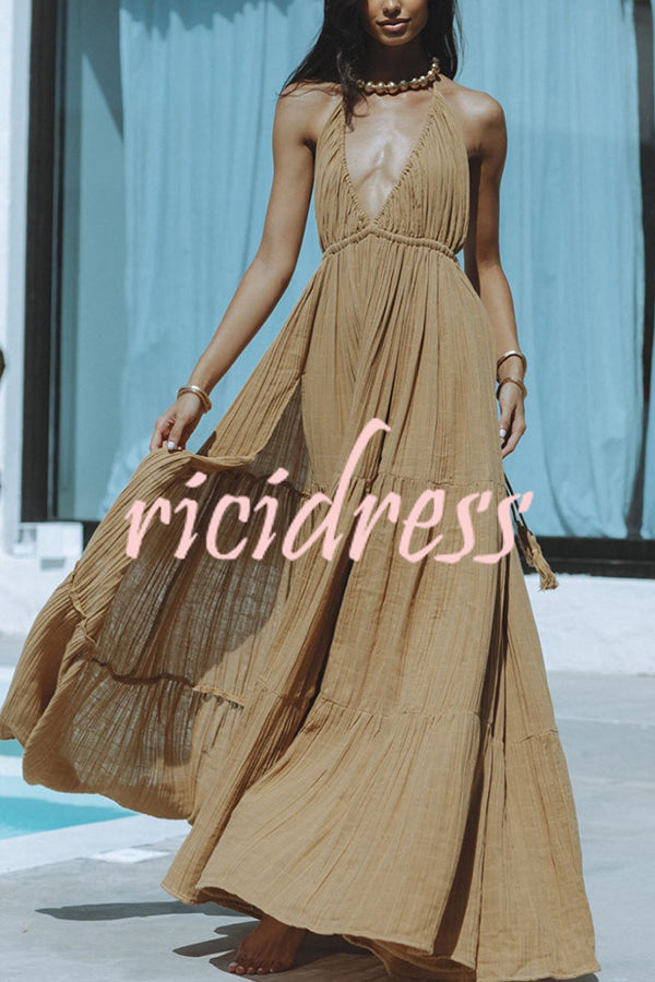 GR – Neckholder maxi dress in a linen blend with a backless slit