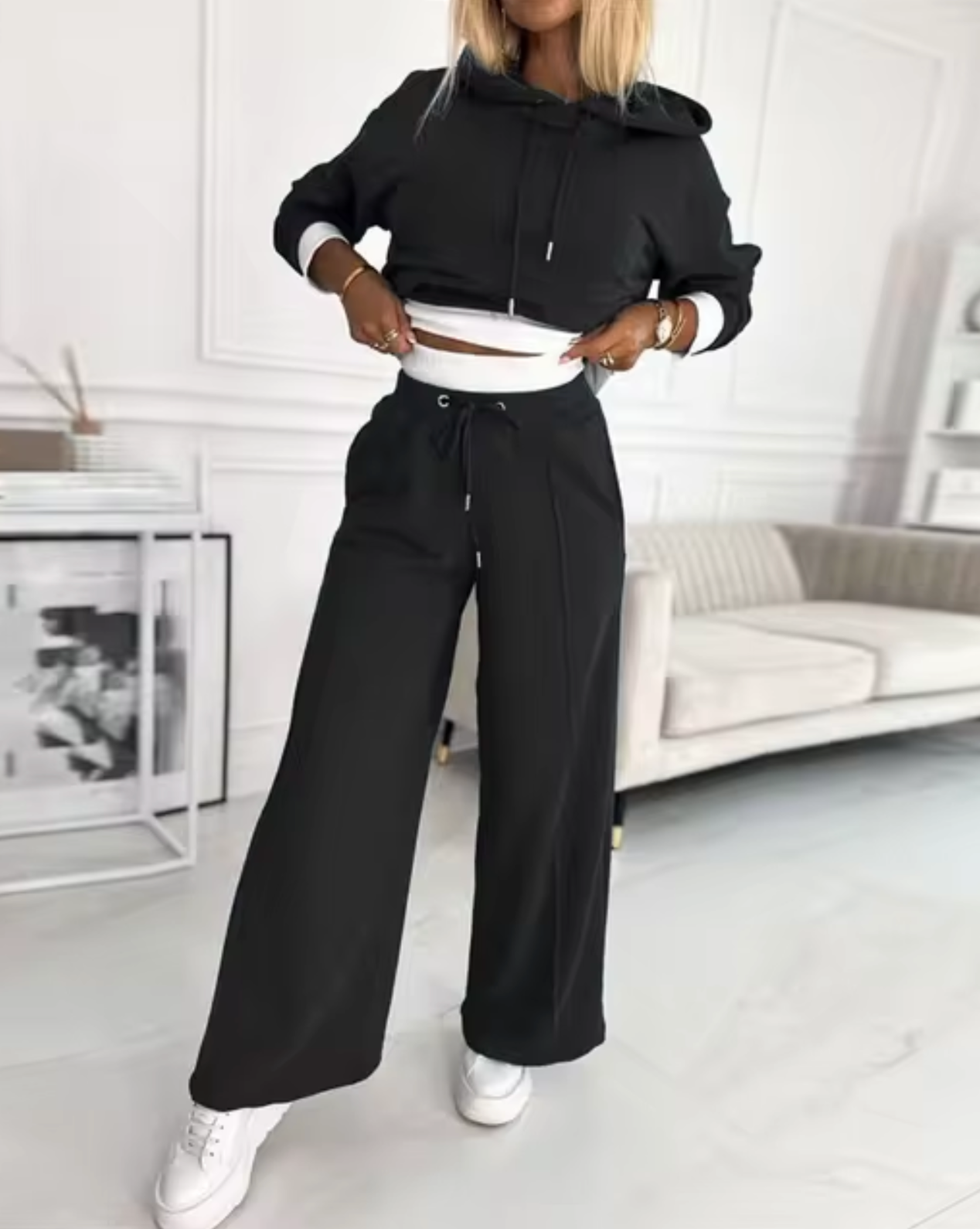 GR | Zweiteiliger Kapuzenpullover Und Hosenanzug Mit Weitem Bein