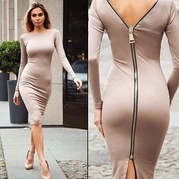Chalku - Long-sleeved pencil dress with back zipper 
