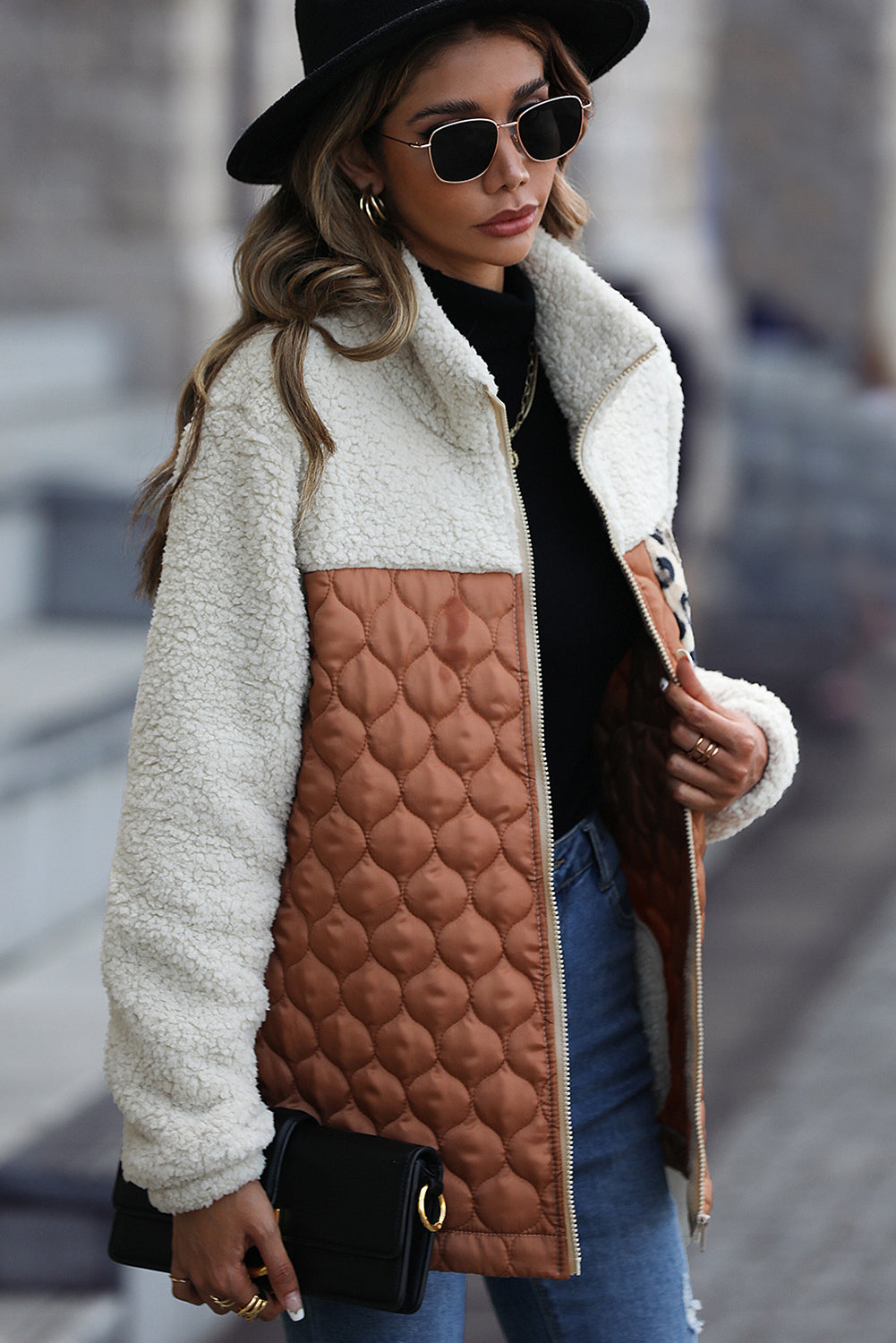 GR | Fashionable Sherpa Coat with Printed Pocket