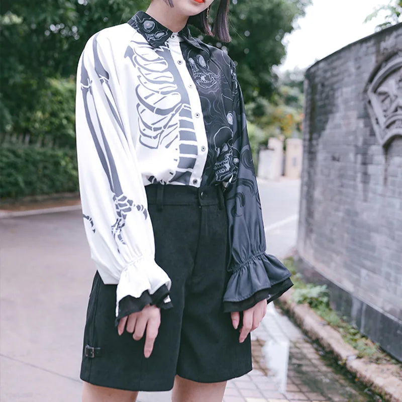 GR | Stylisches Totenkopf-Print Damen-Shirts