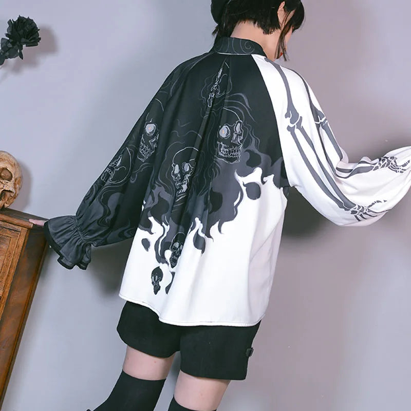 GR | Stylisches Totenkopf-Print Damen-Shirts