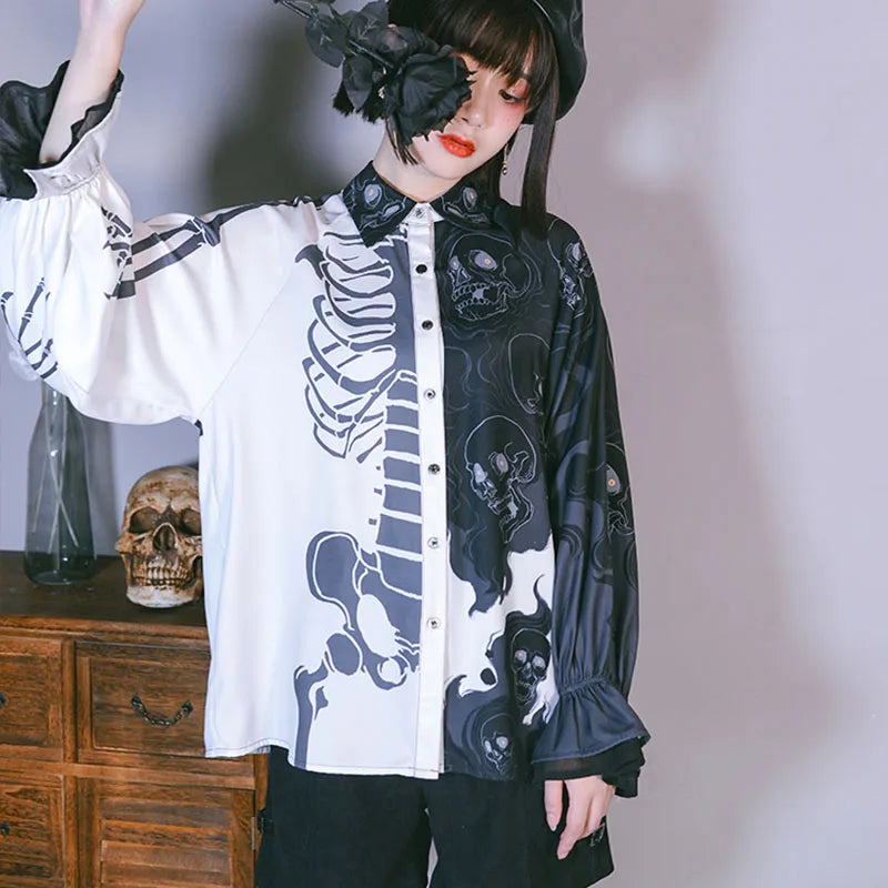 GR | Stylisches Totenkopf-Print Damen-Shirts