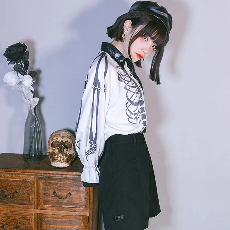 GR | Stylisches Totenkopf-Print Damen-Shirts