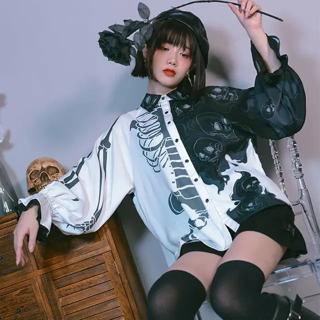 GR | Stylisches Totenkopf-Print Damen-Shirts