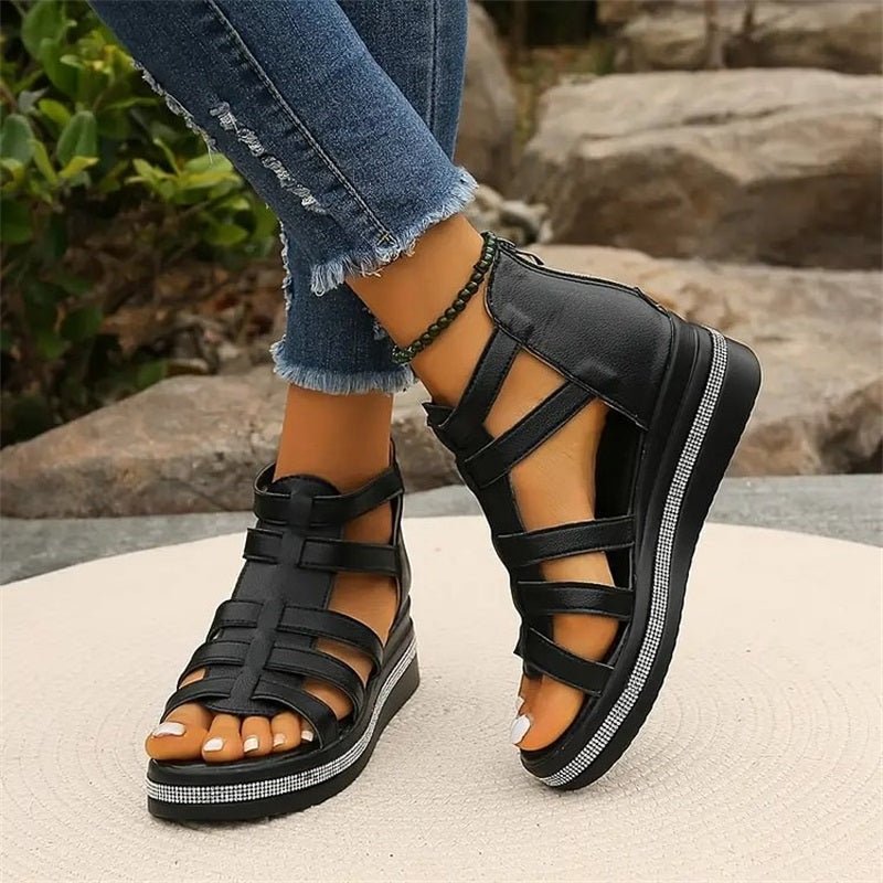 GR | Elegant rhinestone wedge sandals