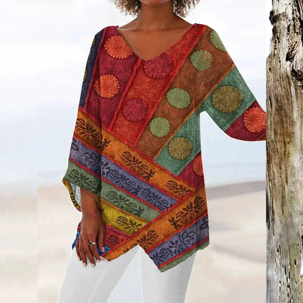 GR | Elegant Women's Vintage Top with V-Neck: Stylish, Comfortable & Versatile