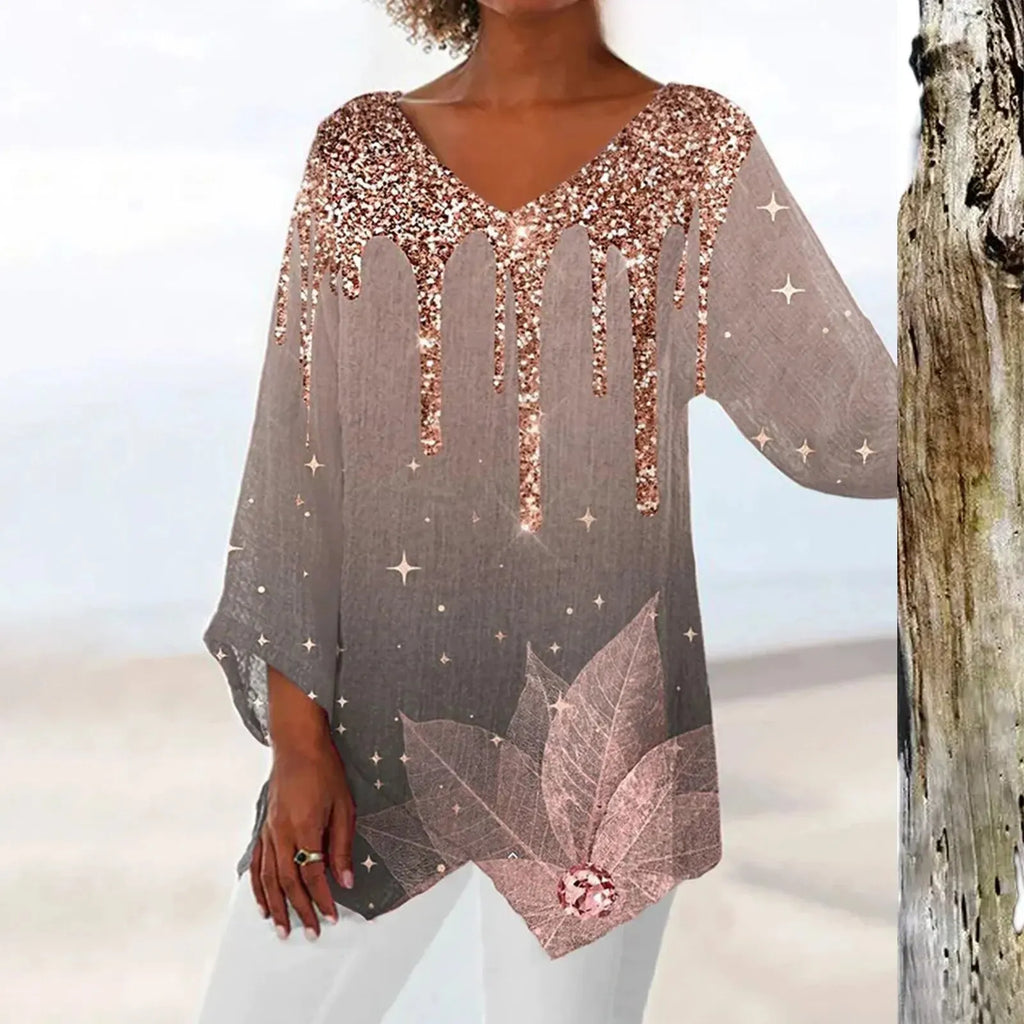 GR | Elegant Women's Vintage Top with V-Neck: Stylish, Comfortable & Versatile