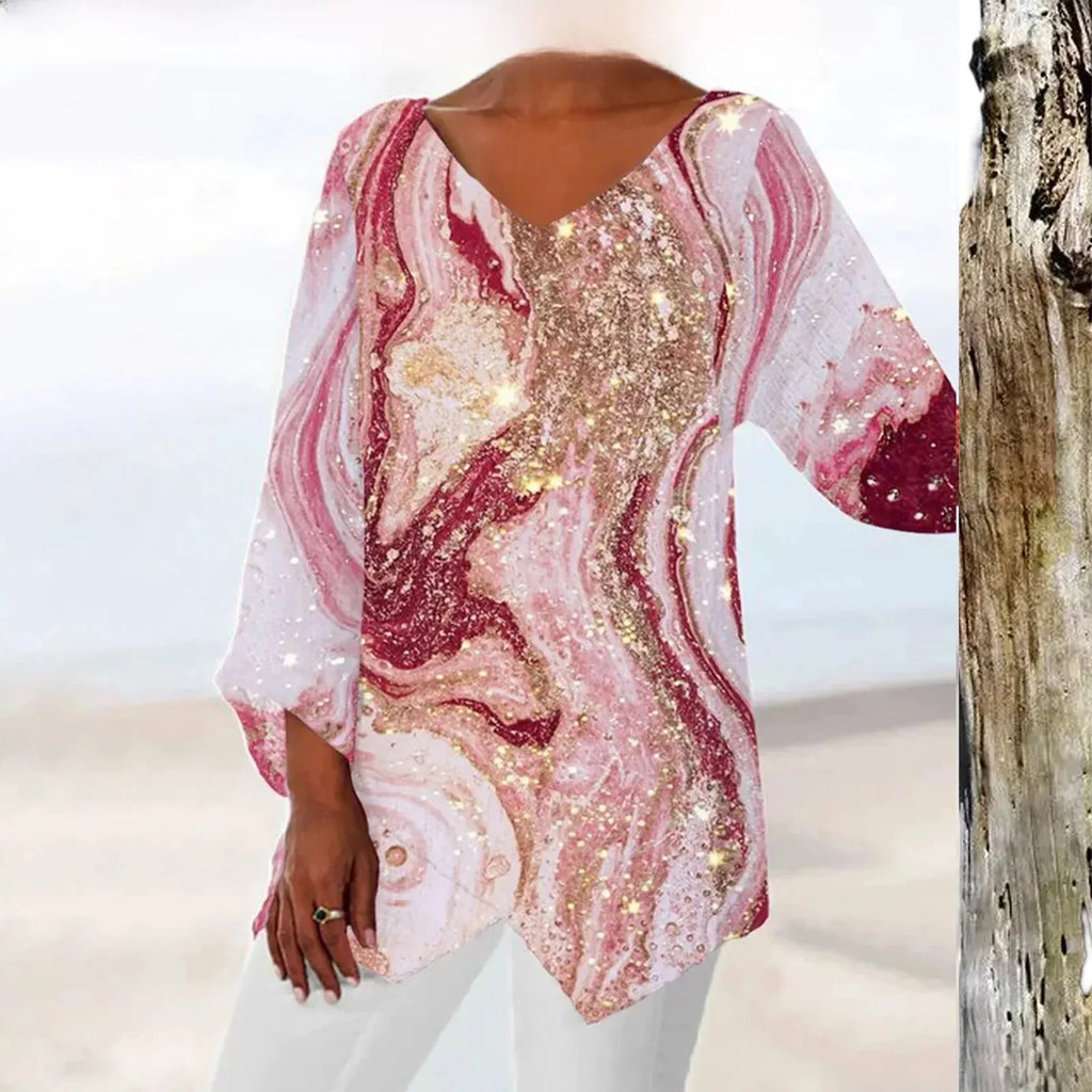 GR | Elegant Women's Vintage Top with V-Neck: Stylish, Comfortable & Versatile