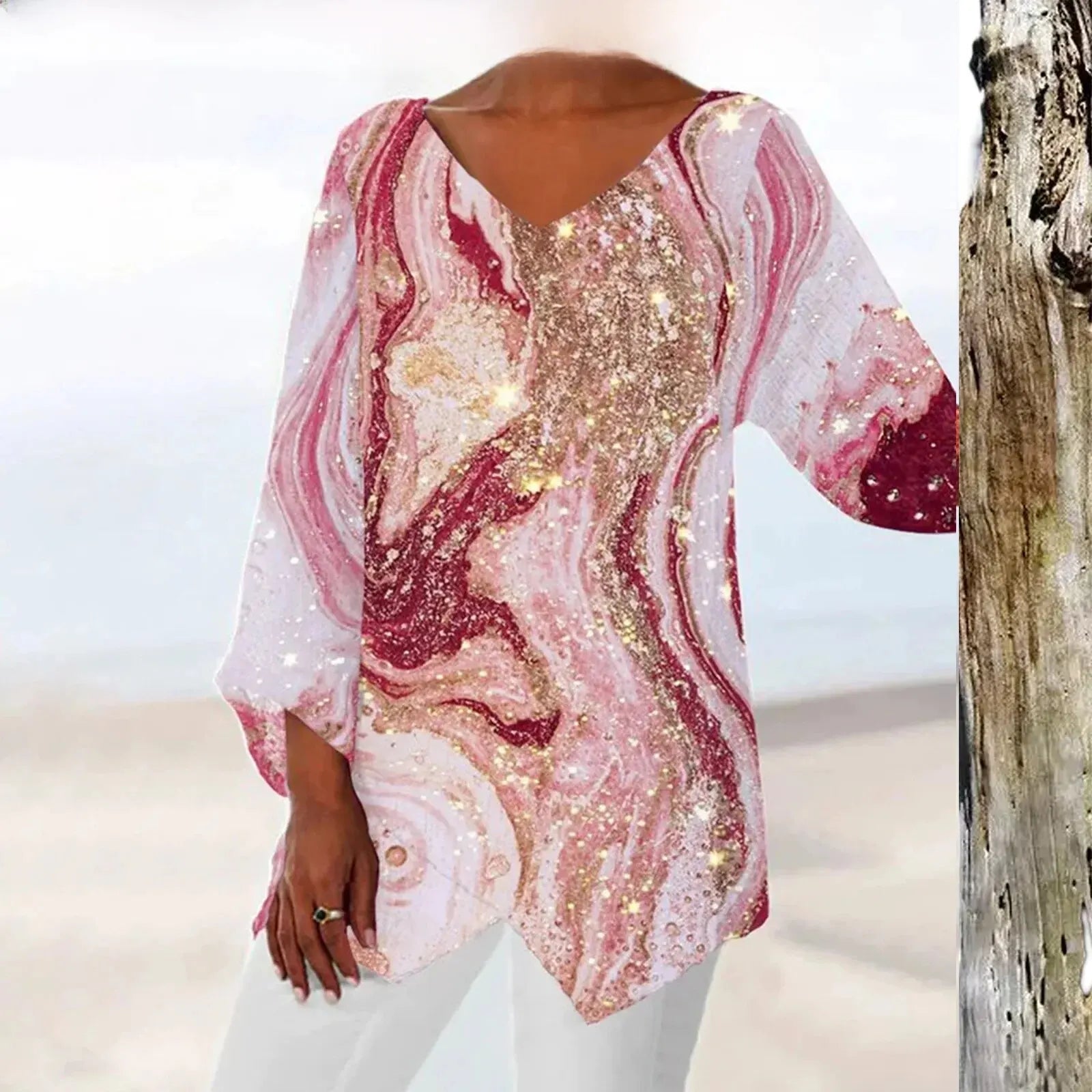 GR | Elegant Women's Vintage Top with V-Neck: Stylish, Comfortable & Versatile
