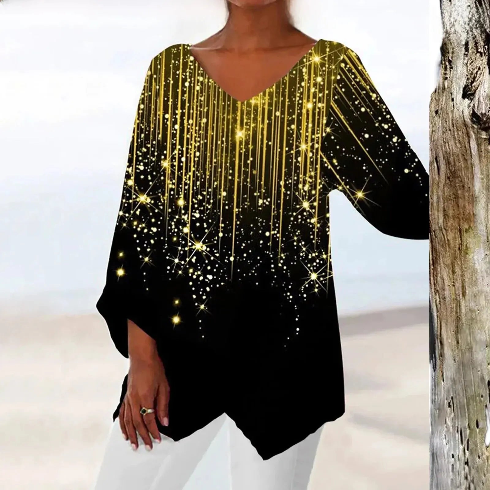 GR | Elegant Women's Vintage Top with V-Neck: Stylish, Comfortable & Versatile