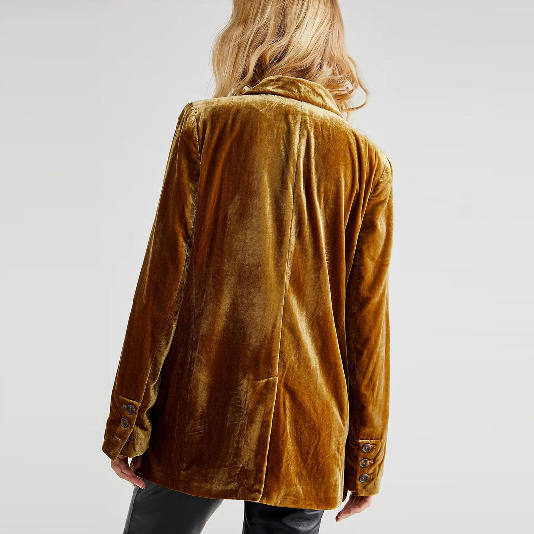 GR | Classic velvet lapel collar long-sleeved double-breasted blazer