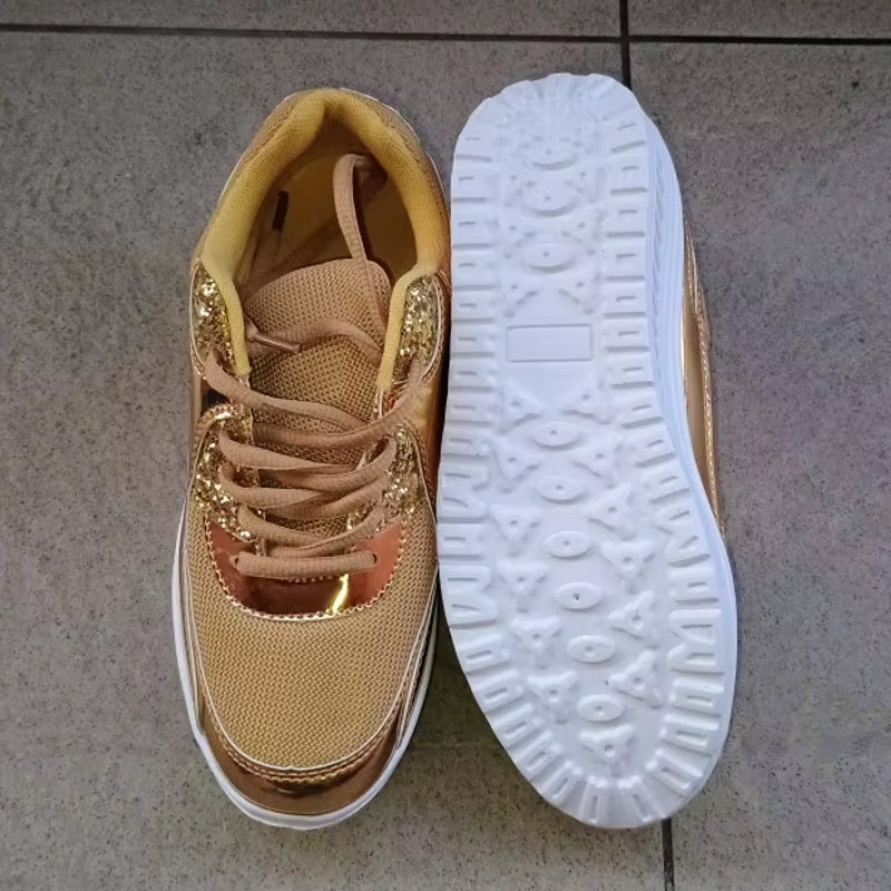 GR | Women's gold lace-up platform sneakers