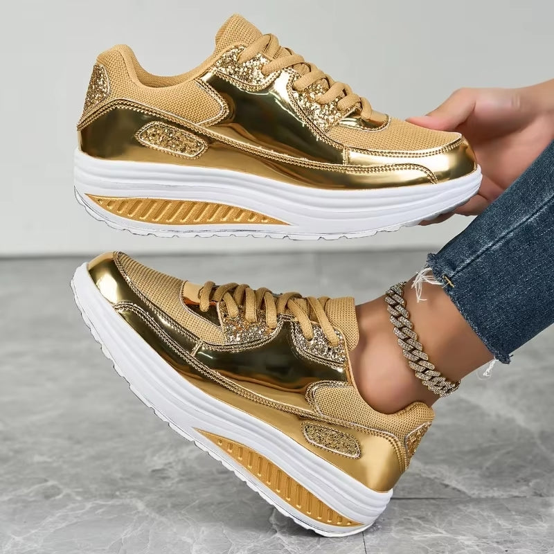 GR | Women's gold lace-up platform sneakers
