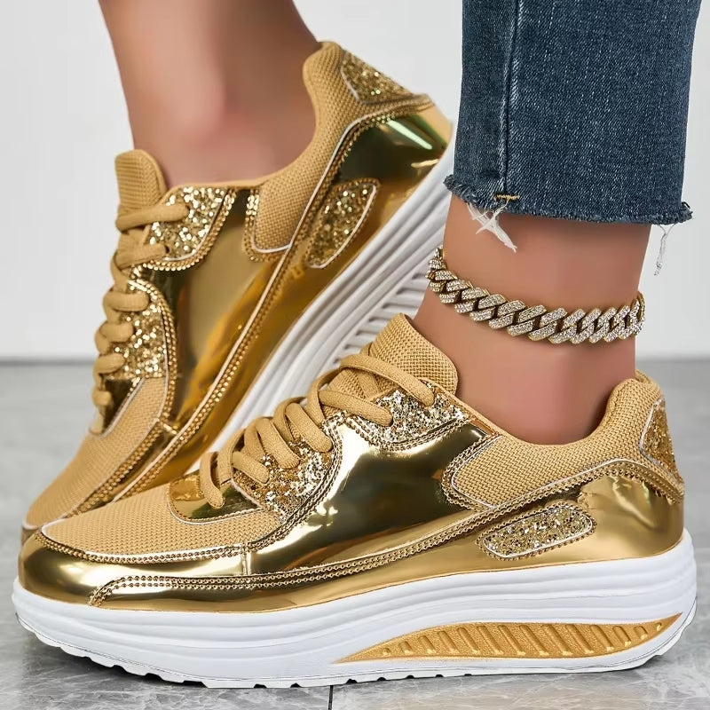 GR | Women's gold lace-up platform sneakers