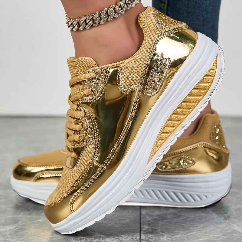 GR | Women's gold lace-up platform sneakers