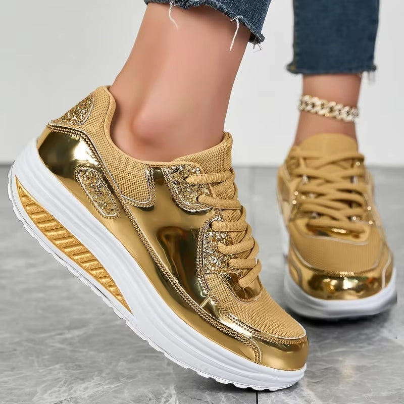 GR | Women's gold lace-up platform sneakers