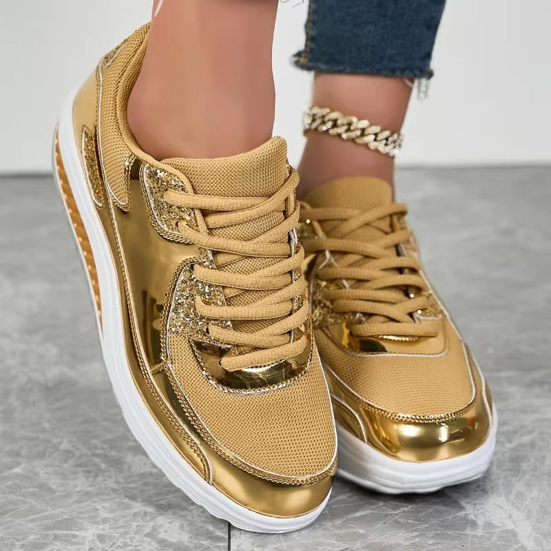 GR | Women's gold lace-up platform sneakers
