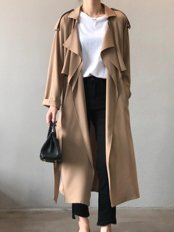 GR | Elegant long trench coat briefcase with belt