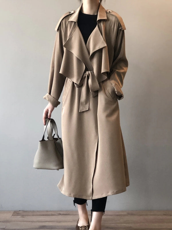 GR | Elegant long trench coat briefcase with belt