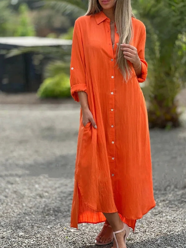 GR | Spring Cotton Linen Solid Colors Bag Oversized Blouse Dresses