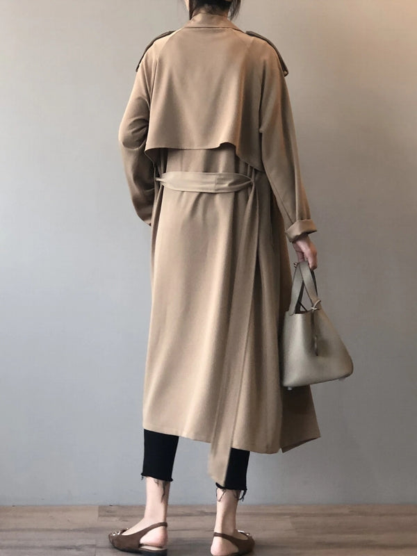GR | Elegant long trench coat briefcase with belt