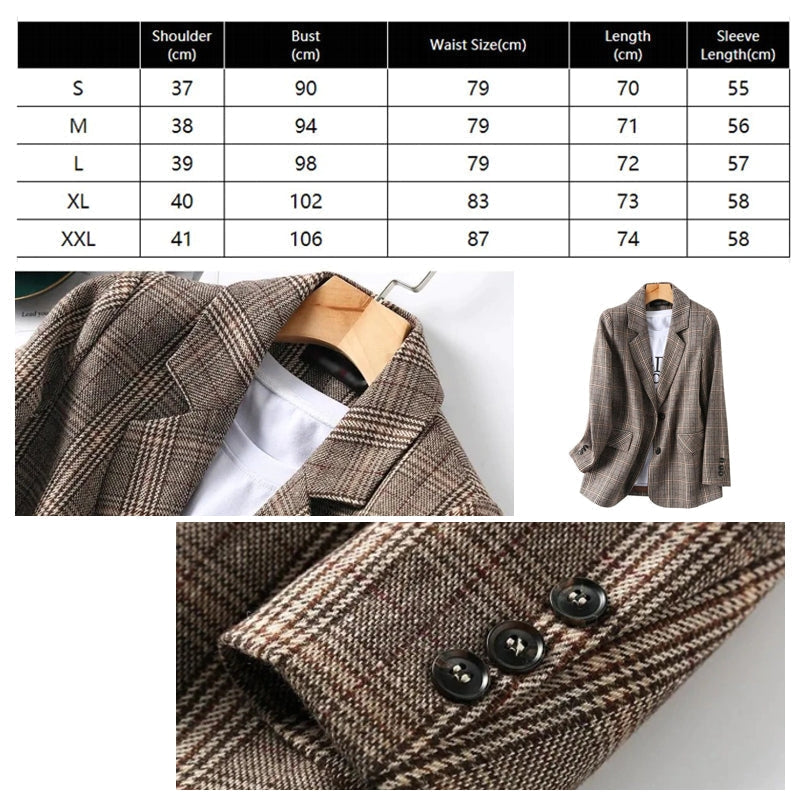 GR | Women's Office Plaid Blazer Long Sleeve Casual Jacket