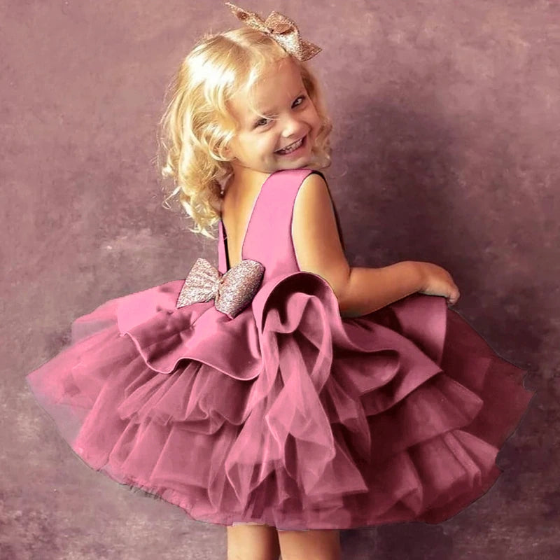 GR | Mädchenkleid für Babys Große Schleife Taufkleid Festkleider