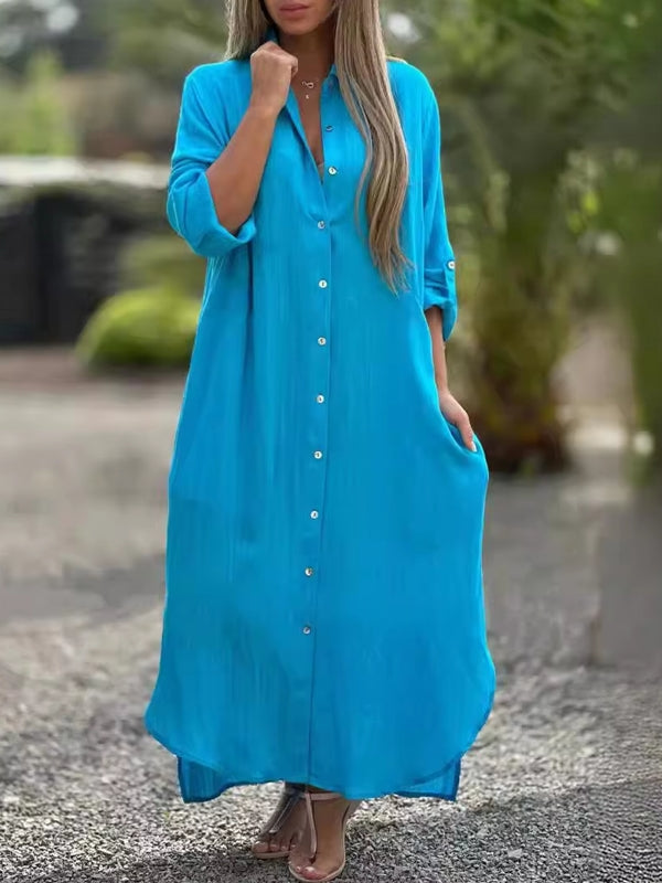 GR | Spring Cotton Linen Solid Colors Bag Oversized Blouse Dresses