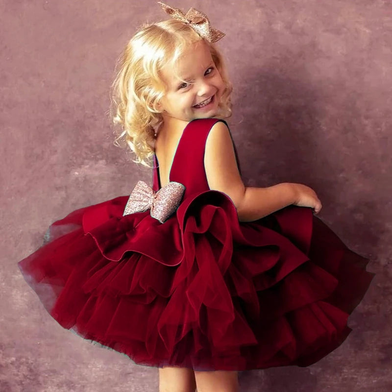 GR | Mädchenkleid für Babys Große Schleife Taufkleid Festkleider