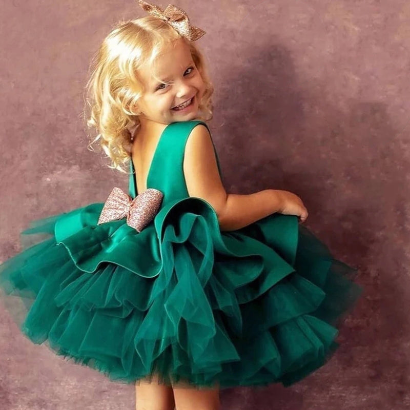 GR | Mädchenkleid für Babys Große Schleife Taufkleid Festkleider