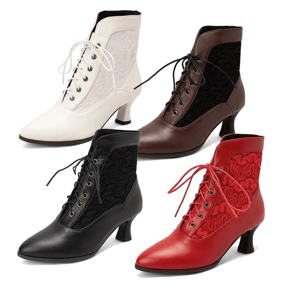 GR | Women's Ankle Boots Leather Lace-up Shoes Modern Shoes