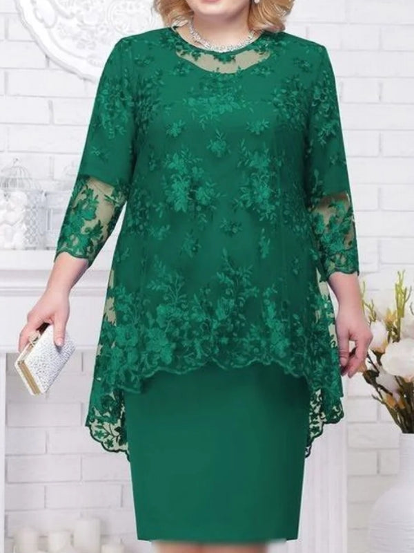 GR | Elegant lace pattern 3/4 sleeve women's evening dress