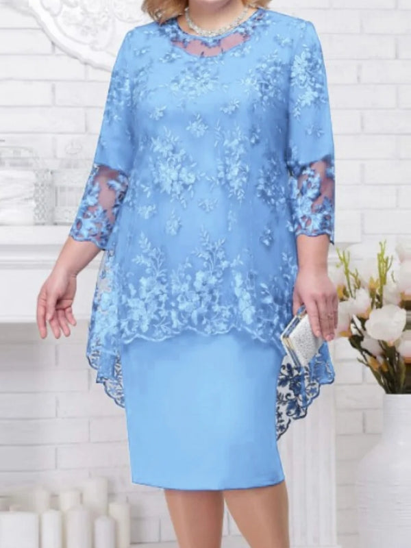 GR | Elegant lace pattern 3/4 sleeve women's evening dress