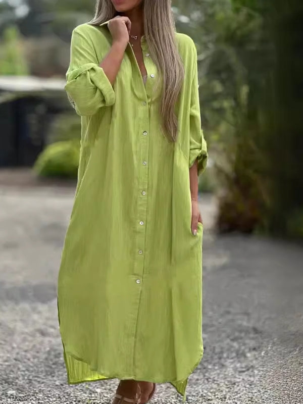 GR | Spring Cotton Linen Solid Colors Bag Oversized Blouse Dresses