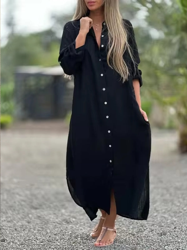 GR | Spring Cotton Linen Solid Colors Bag Oversized Blouse Dresses