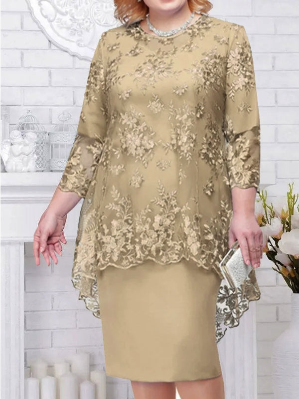 GR | Elegant lace pattern 3/4 sleeve women's evening dress