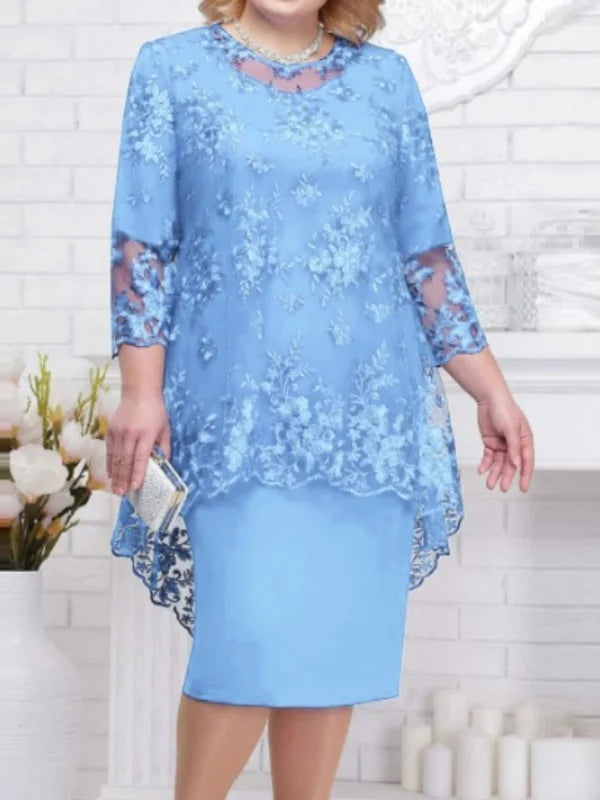 GR | Elegant lace pattern 3/4 sleeve women's evening dress
