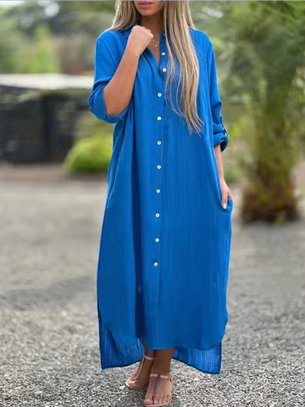 GR | Spring Cotton Linen Solid Colors Bag Oversized Blouse Dresses