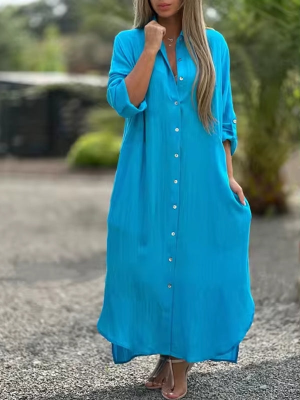 GR | Spring Cotton Linen Solid Colors Bag Oversized Blouse Dresses