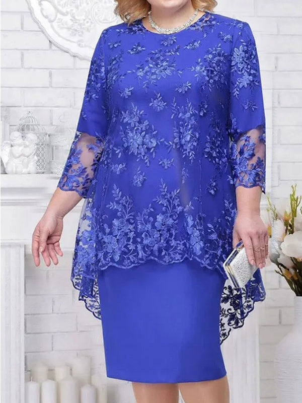 GR | Elegant lace pattern 3/4 sleeve women's evening dress