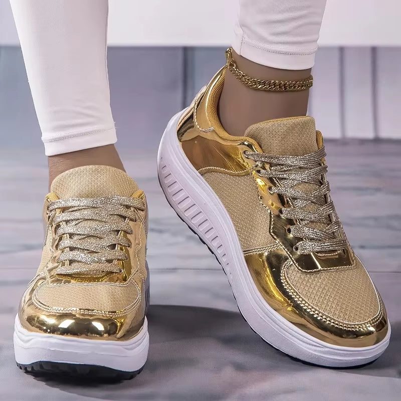 GR | Women's gold lace-up platform sneakers