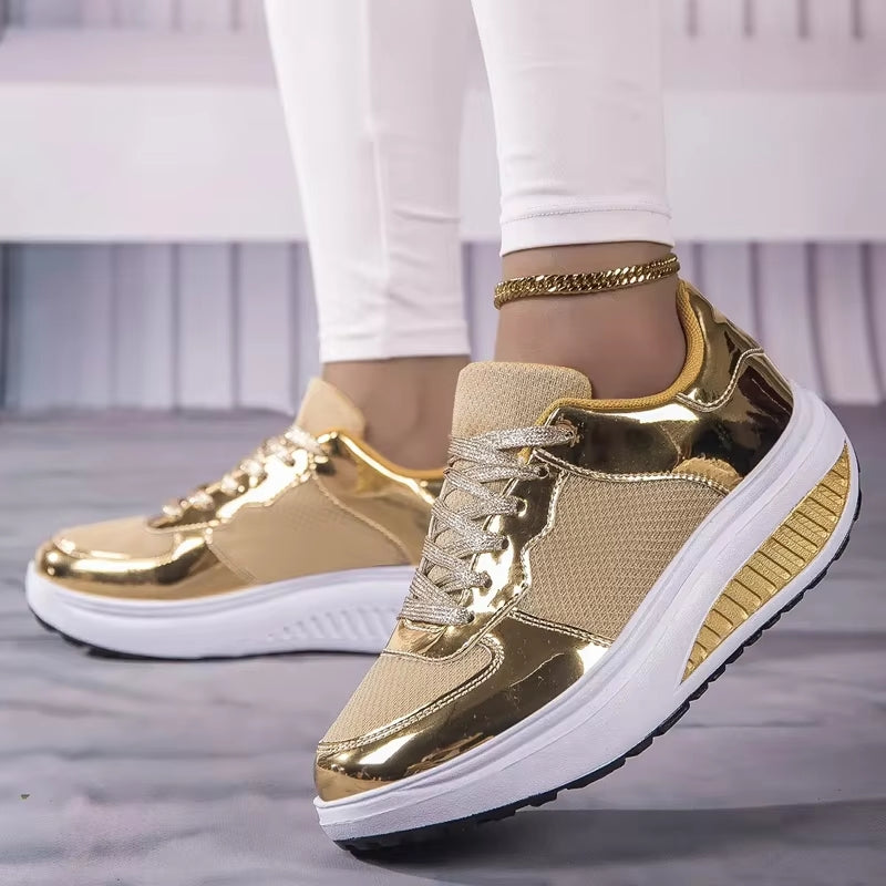 GR | Women's gold lace-up platform sneakers