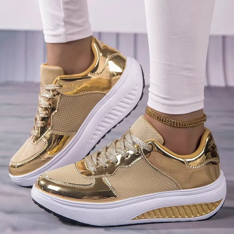 GR | Women's gold lace-up platform sneakers