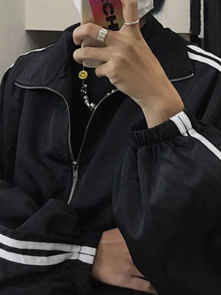 GR | Contrast stripe zip-up jacket
