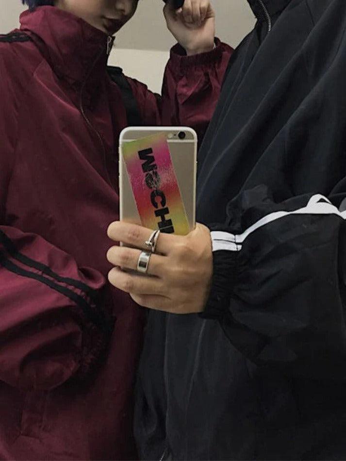 GR | Contrast stripe zip-up jacket
