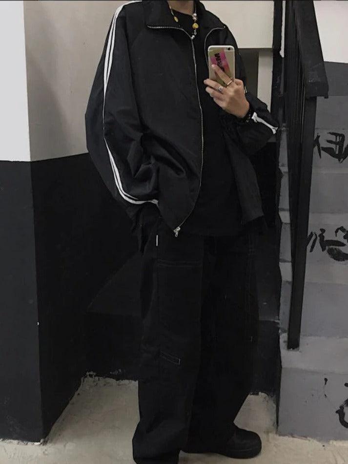 GR | Contrast stripe zip-up jacket